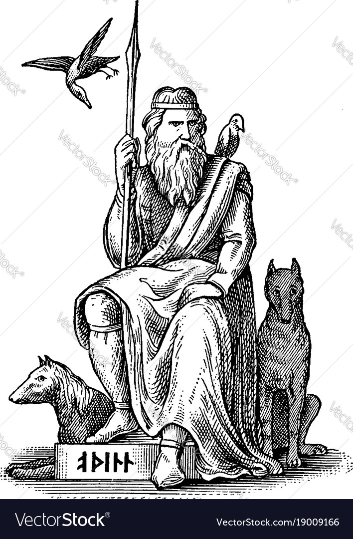 Woden or odin germanic and norse god seated with Vector Image