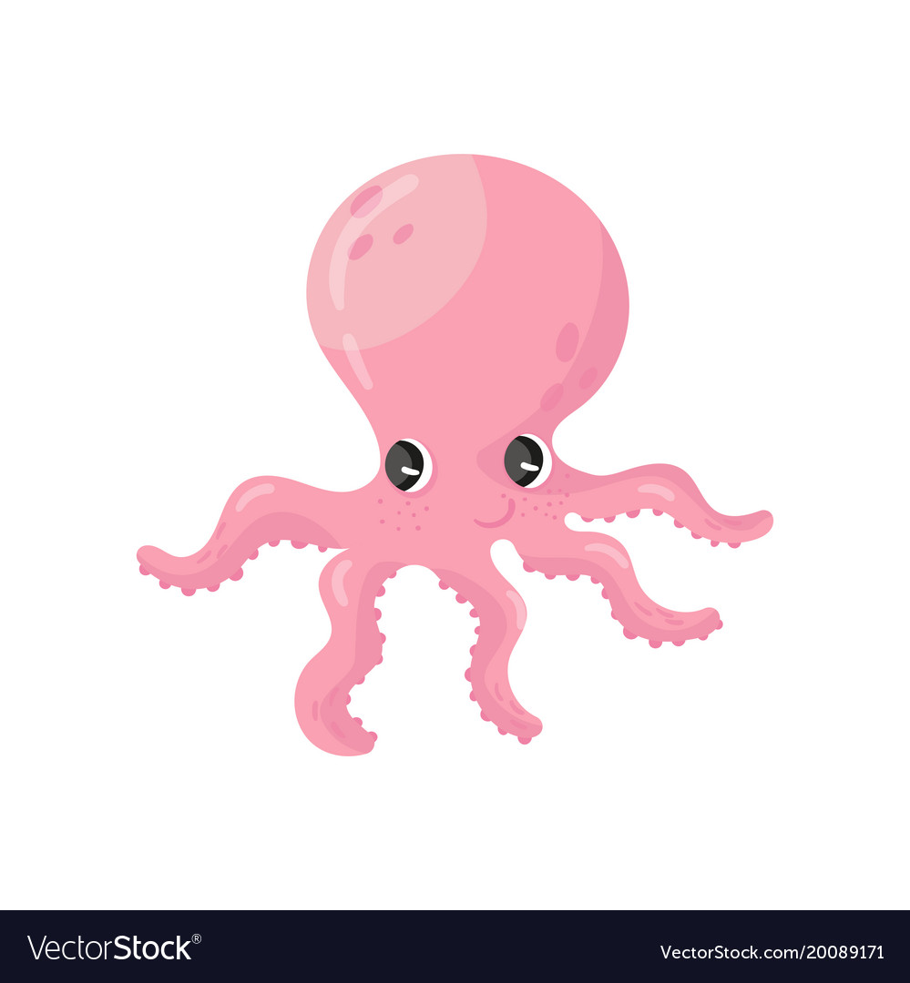 Adorable pink octopus with big shiny eyes marine Vector Image