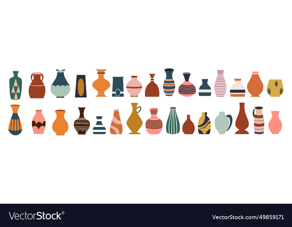 Collection of trendy flower vases isolated Vector Image