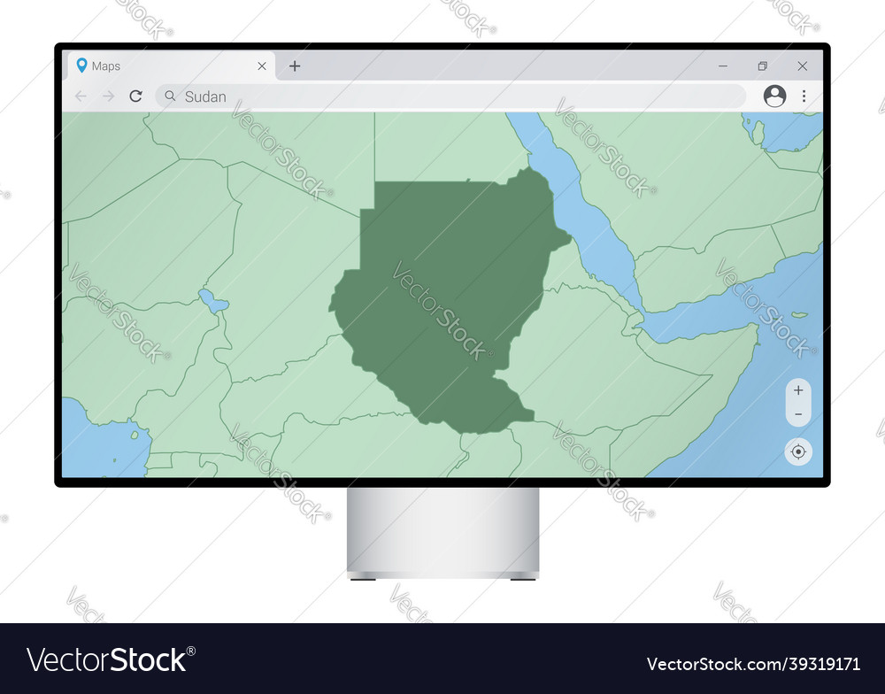 Computer monitor with map of sudan in browser