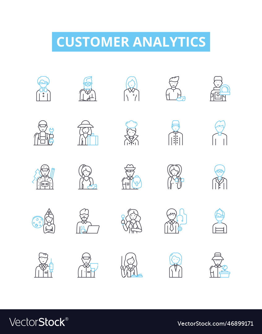 Customer analytics line icons set