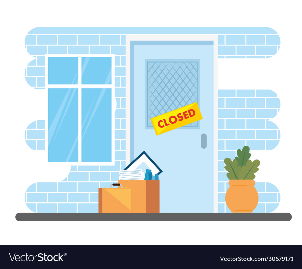 Facade company closed with boxes and objects Vector Image Facade company closed with boxes and objects