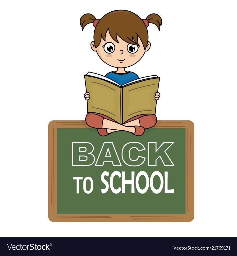 Girl reading a book on blackboard