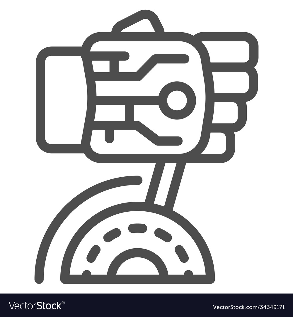 Robot hand turns on switch line icon robotization