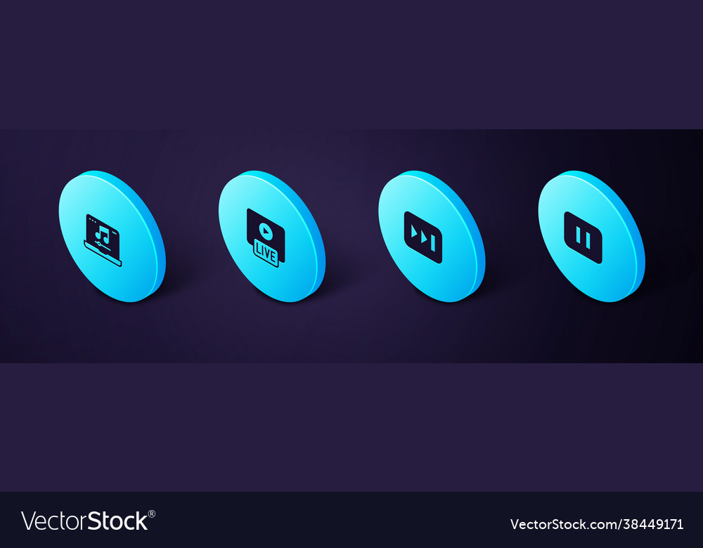 Set isometric pause button fast forward live vector image Set isometric pause button fast forward live