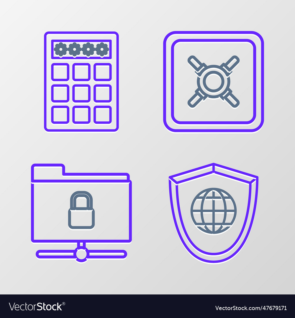 Set line shield with world globe ftp folder vector image Set line shield with world globe ftp folder