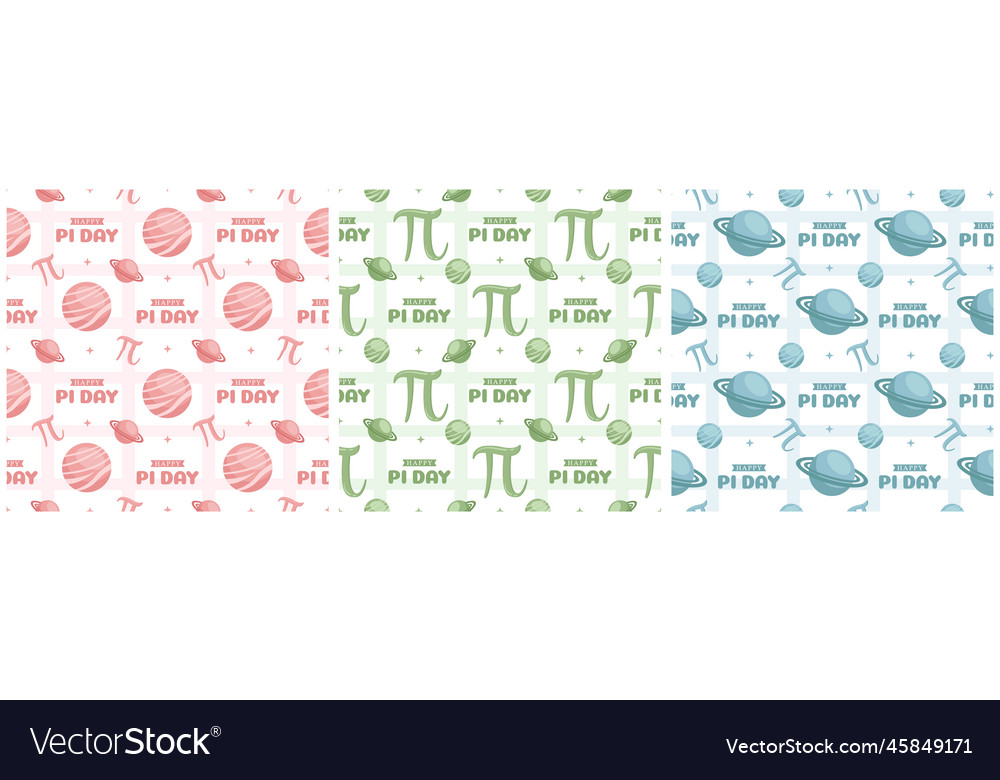 Set of pi day seamless pattern design vector image Set of pi day seamless pattern design