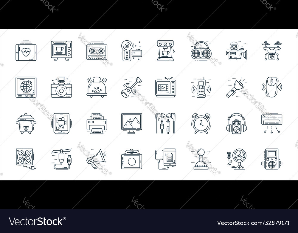 Technology devices line icons linear set quality vector image Technology devices line icons linear set quality