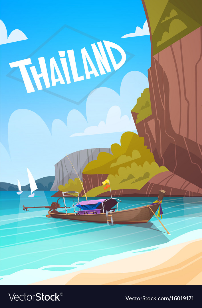 Thailand landscape long tail boat seascape