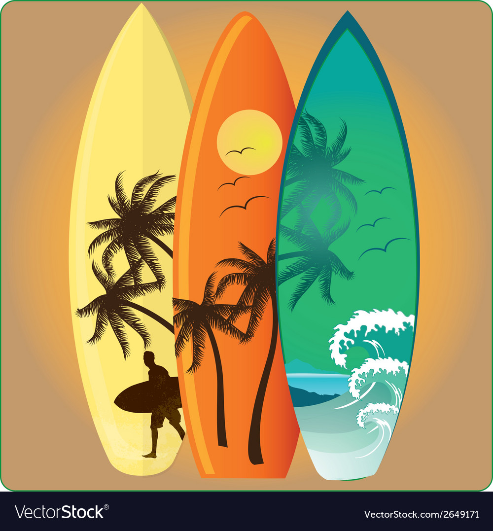 Three different surfboards with textures