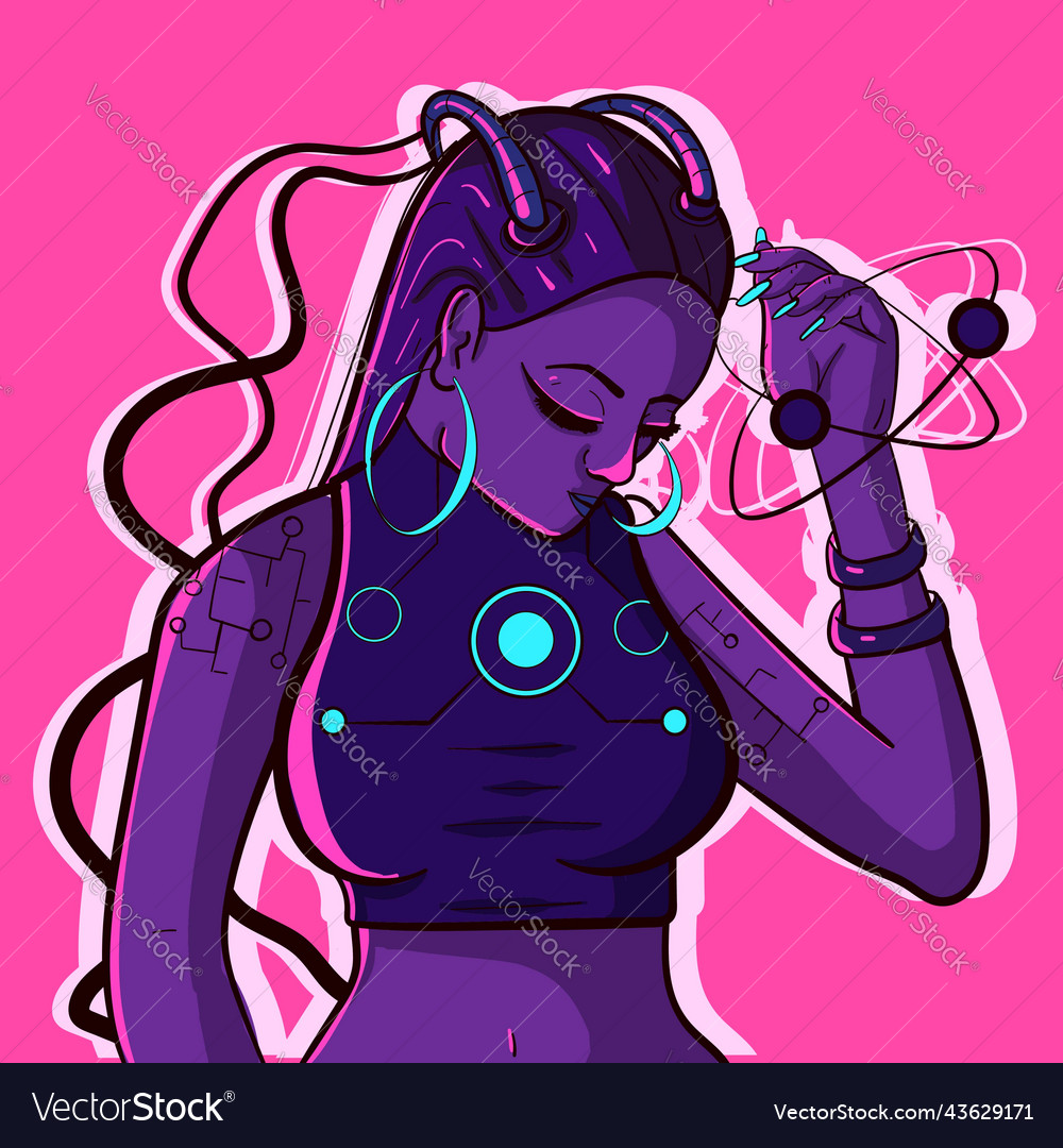 Ultraviolet conceptual art of a robotic woman