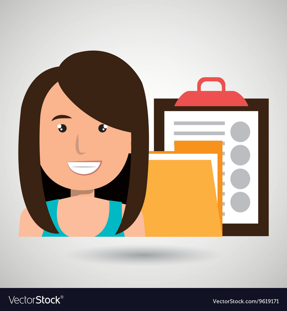 Woman with folder and clipboard isolated icon