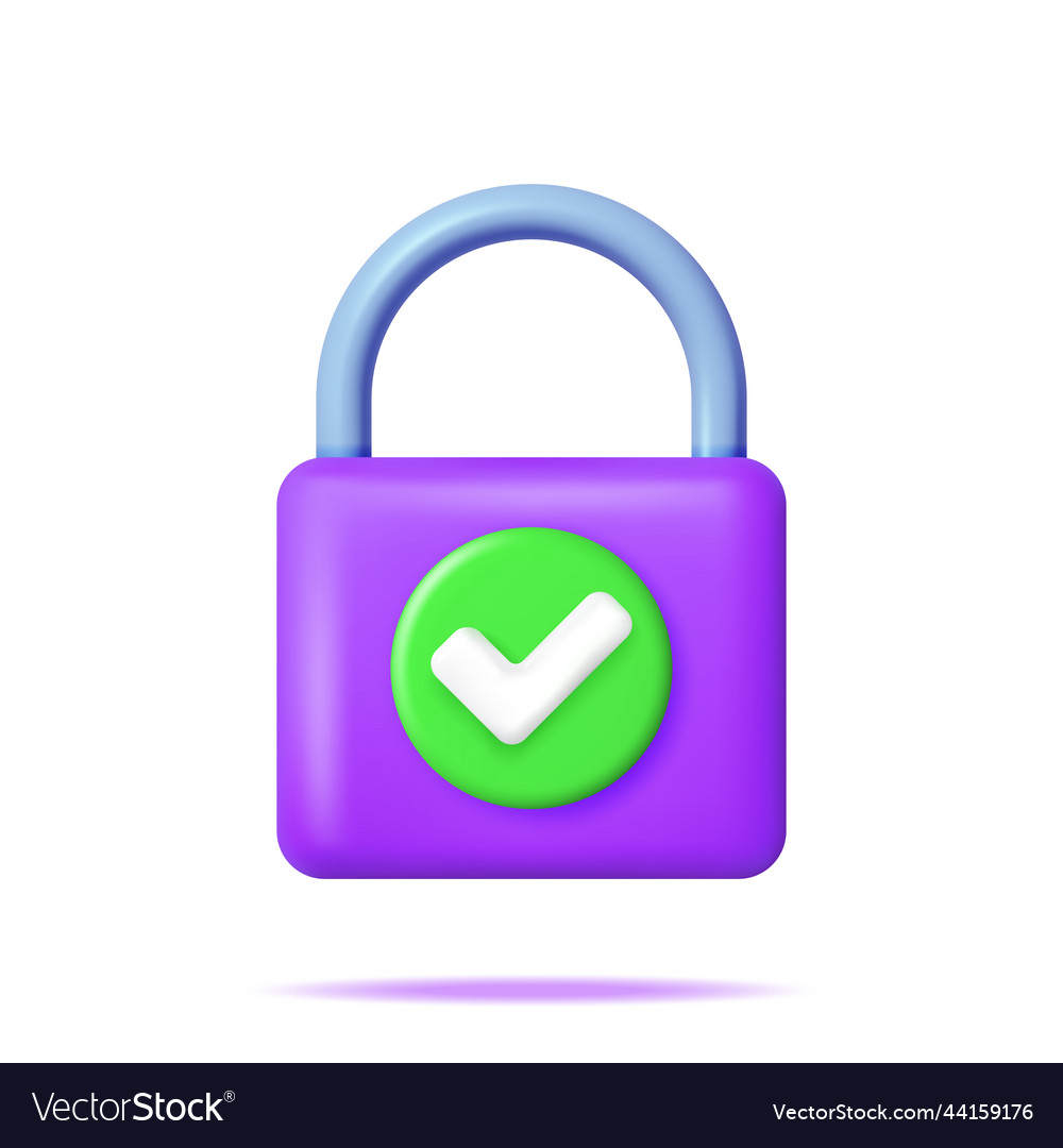 3D Padlock with Checkmark - Security Icon