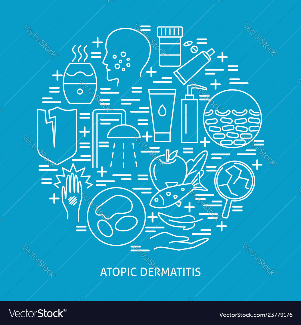 Atopic Dermatitis Symptoms And Treatment Round Vector Image