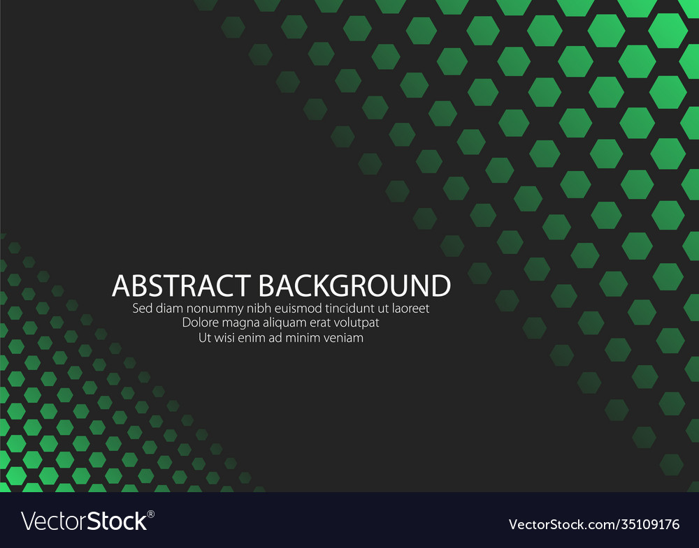 Black background with green color hexagonal shape vector image Black background with green color hexagonal shape