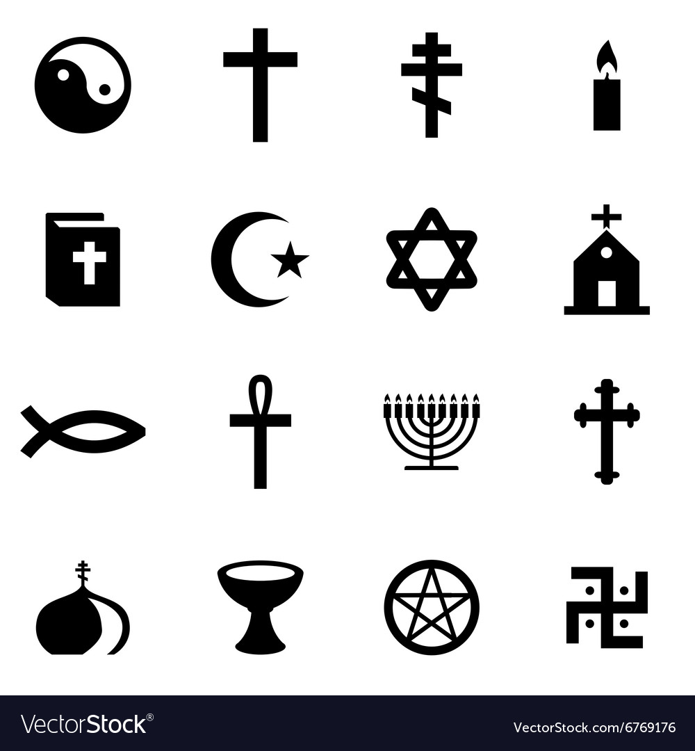 Black religion icon set Royalty Free Vector Image