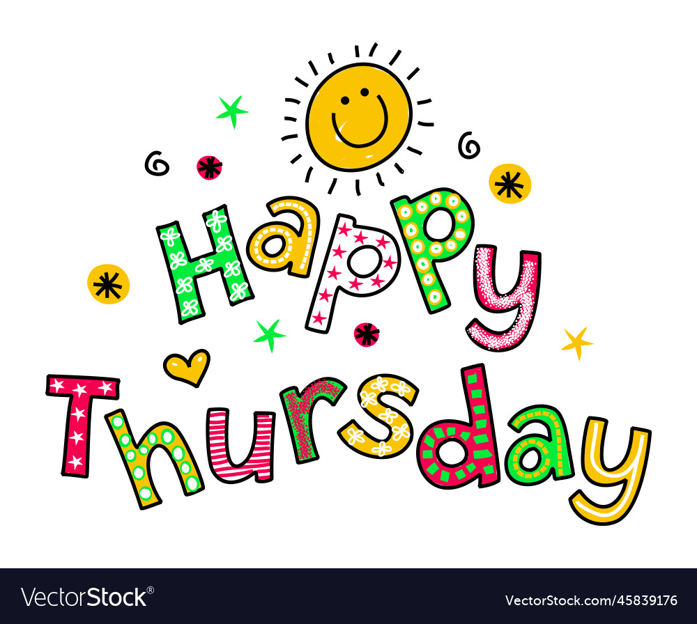 Happy thursday week doodle text lettering Vector Image