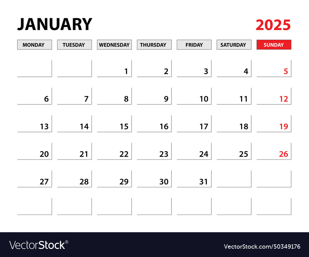 January 2025 year planner template calendar Vector Image