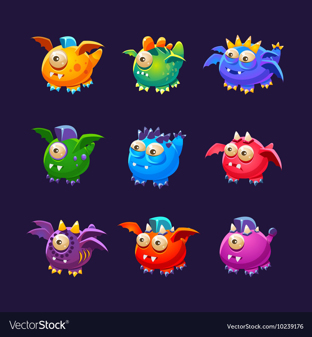 Little alien monsters with and without wings set Vector Image