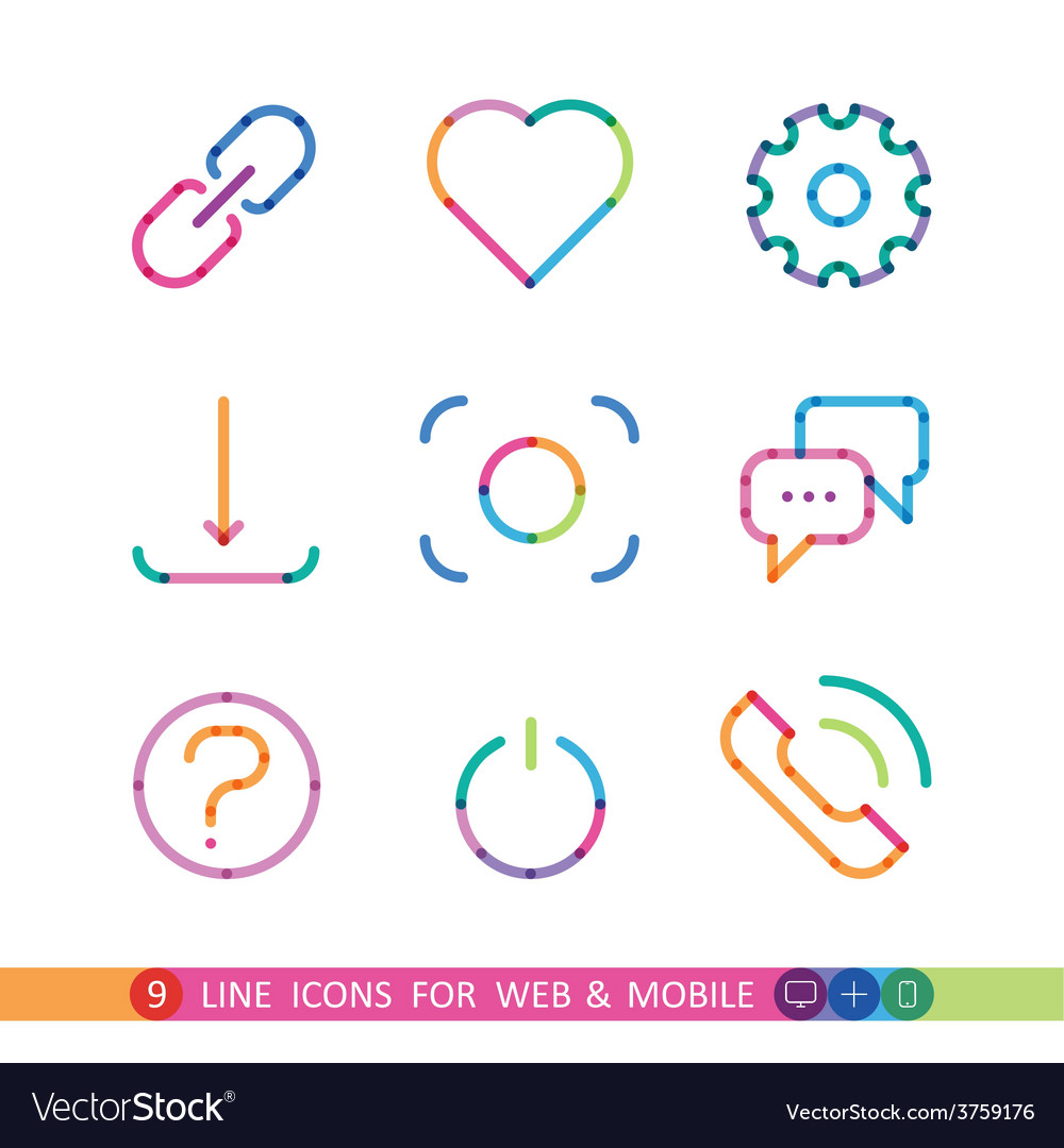 Set from 9 colorful icons for web and mobile