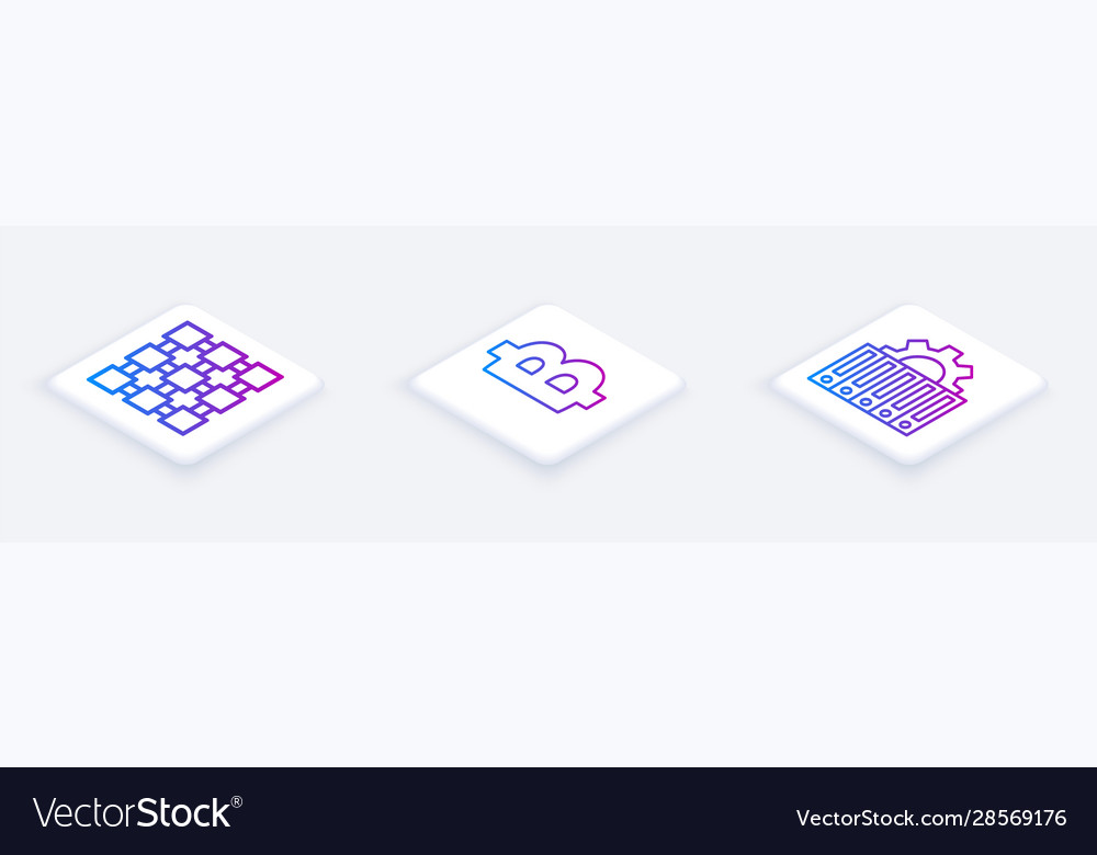 Set isometric line blockchain technology vector image Set isometric line blockchain technology