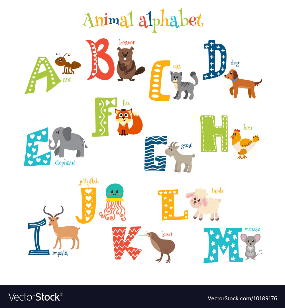 Zoo cute cartoon animals alphabet from a to m Vector Image