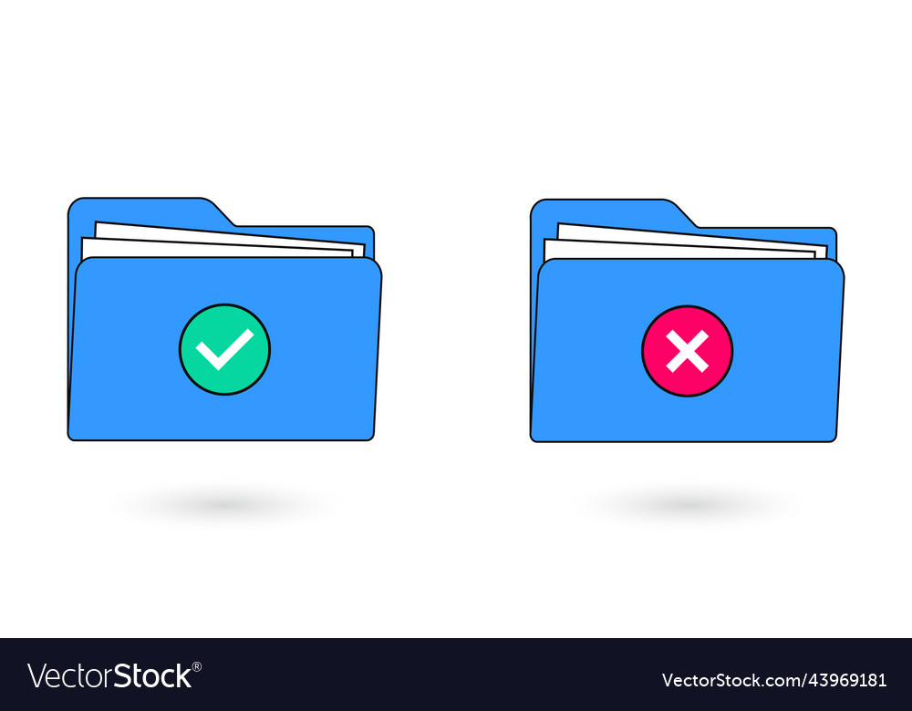 Document file folder with check mark and cross vector image Document file folder with check mark and cross