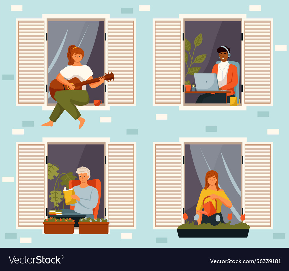 People enjoy clean air and view from window Vector Image