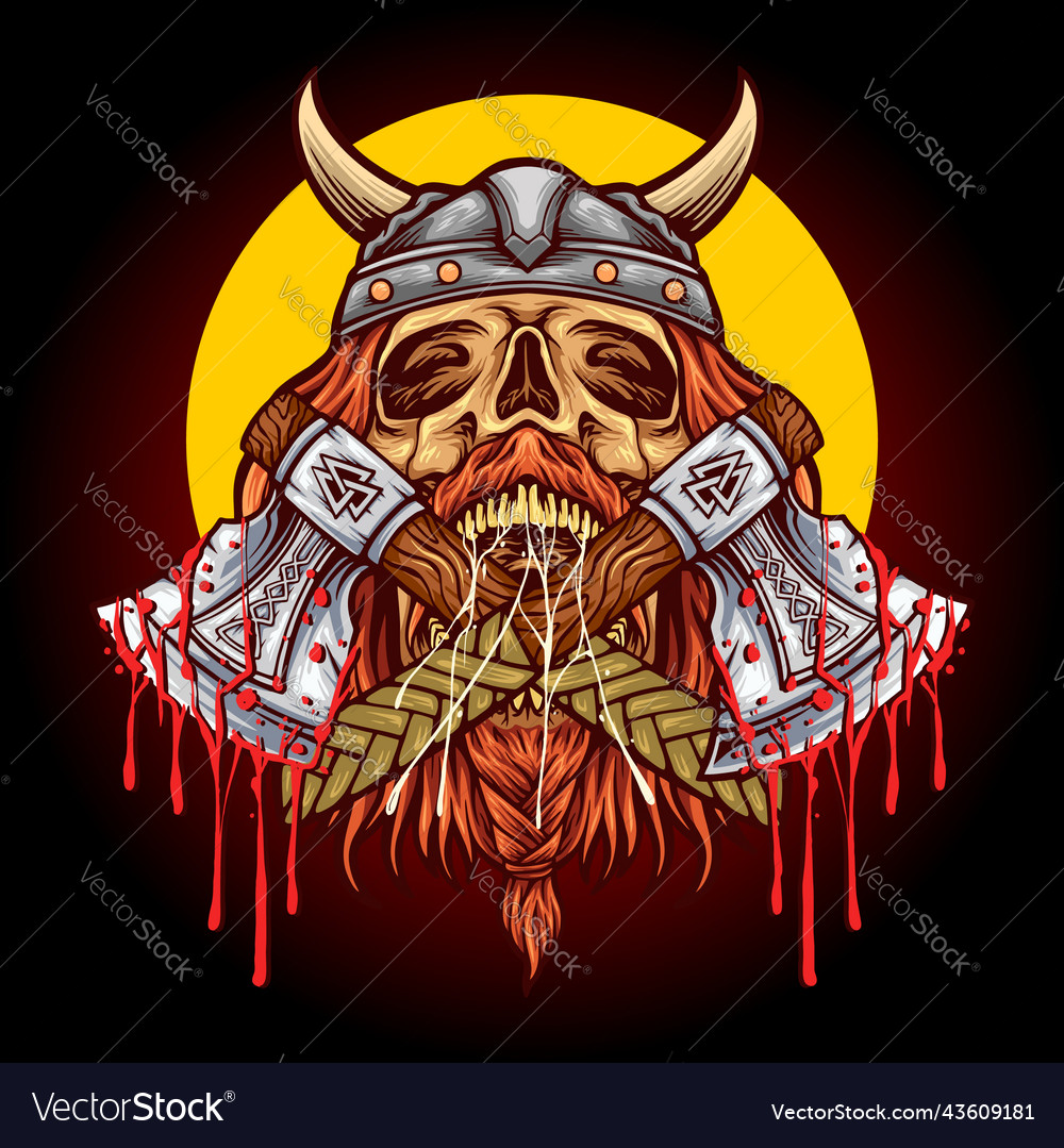 Scary Viking Skull Axe With Helmet Royalty Free Vector Image