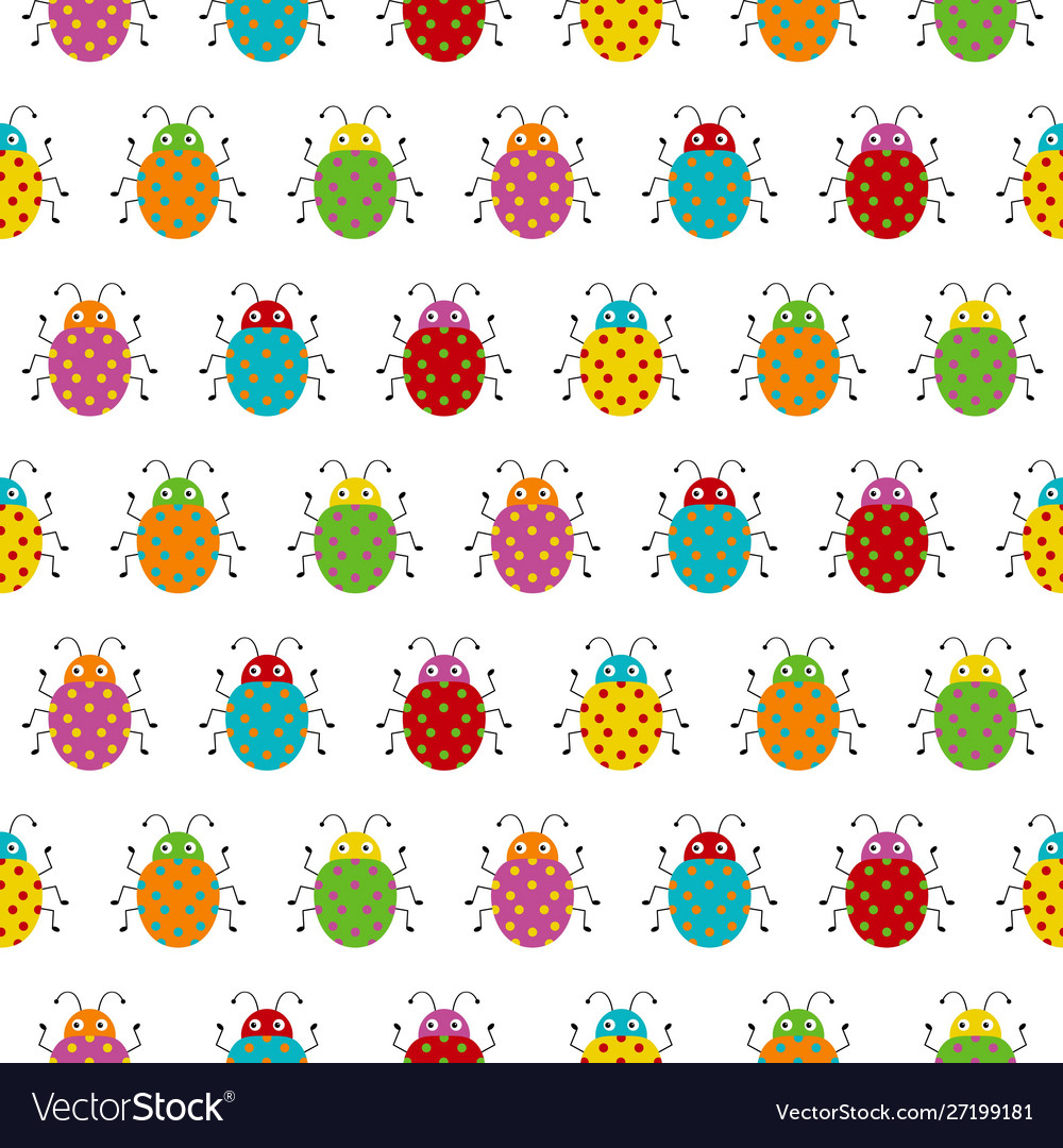 Seamless pattern with colorful bugs bright