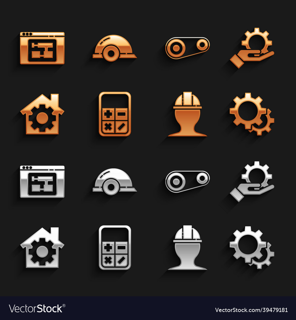 Set Calculator Settings In The Hand Gear Worker Vector Image
