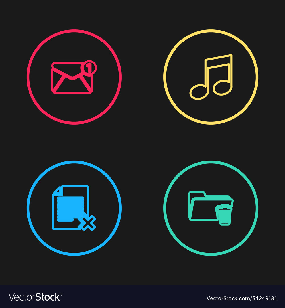 Set line delete file document folder music note Vector Image Set line delete file document folder music note