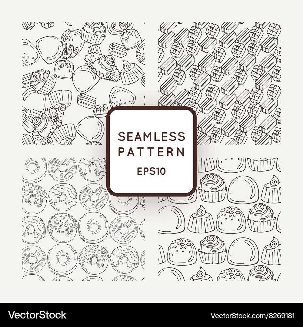 Set of candy and muffins seamless patterns Vector Image