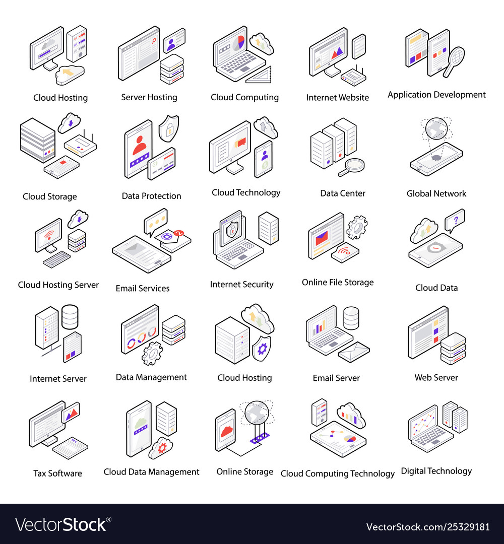 Web hosting isometric icons
