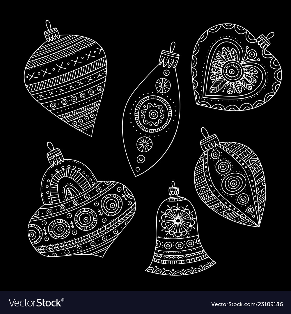 Christmas Tree Decoration Baubles Line Art Vector Image