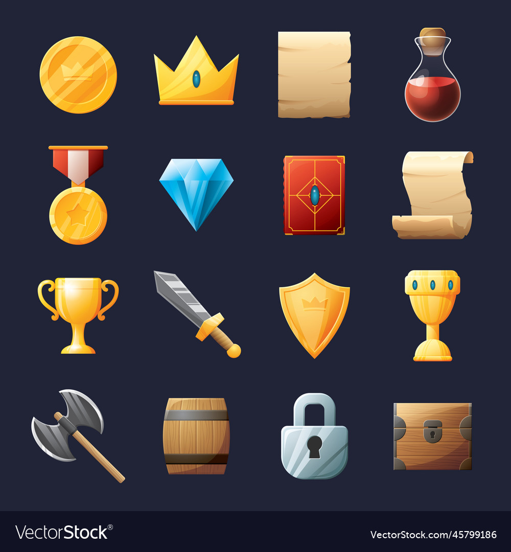 Game ui assets set gaming user interface icons vector image Game ui assets set gaming user interface icons