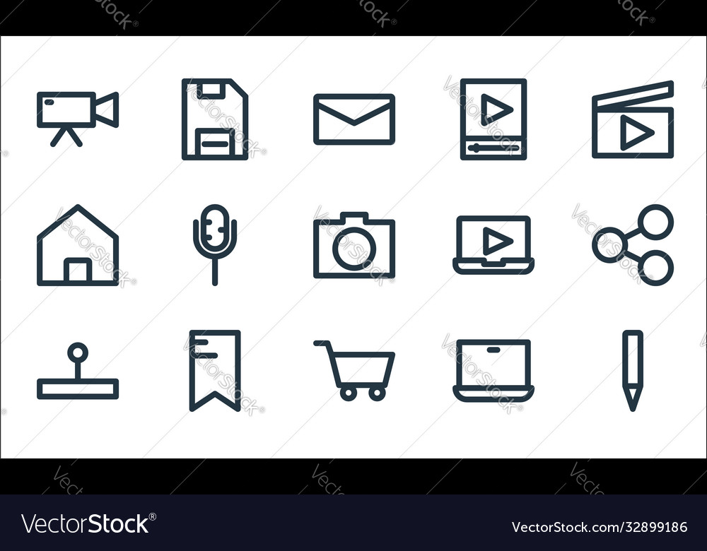 Multimedia line icons linear set quality vector image Multimedia line icons linear set quality