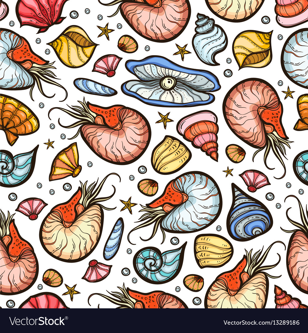 Nautilus and shell seamless pattern