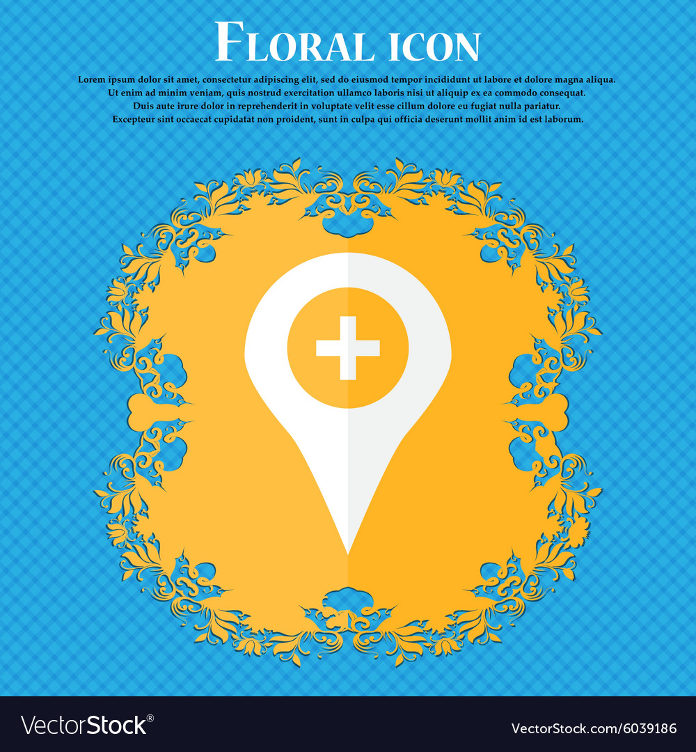 Plus map pointer gps location floral flat design