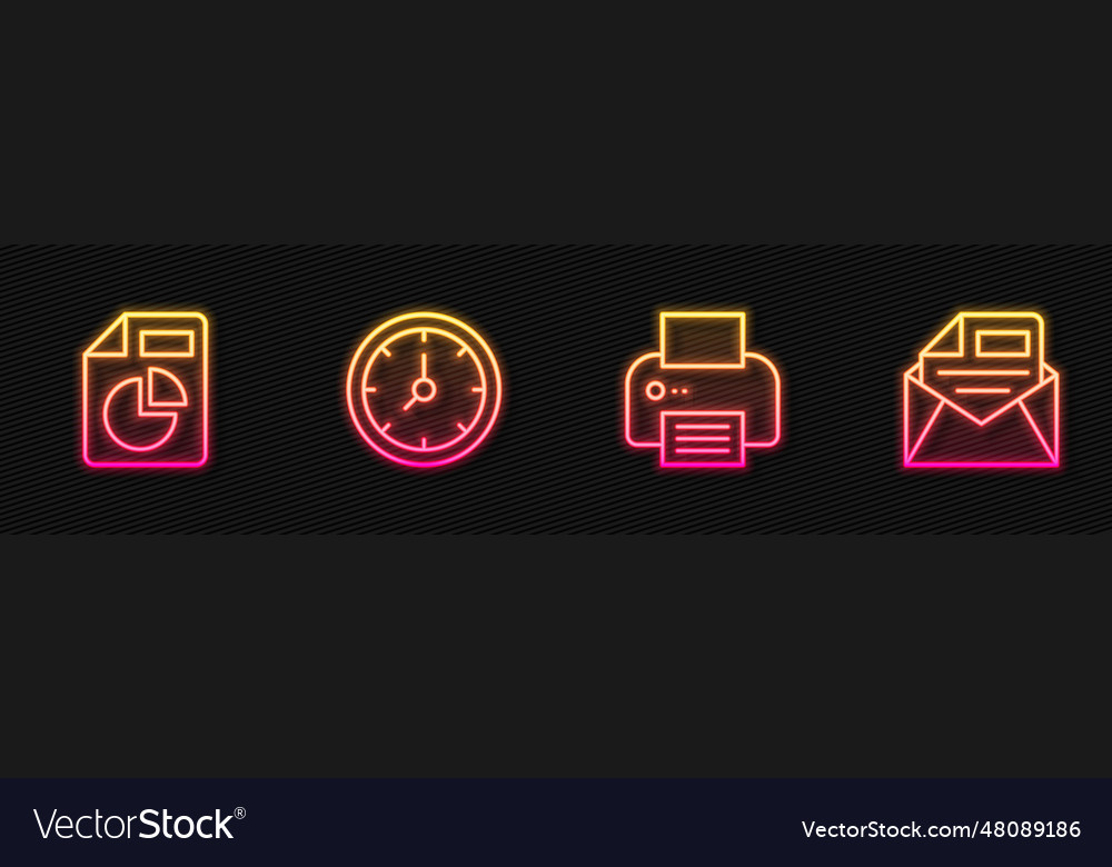 Set line printer document with graph chart clock vector image Set line printer document with graph chart clock