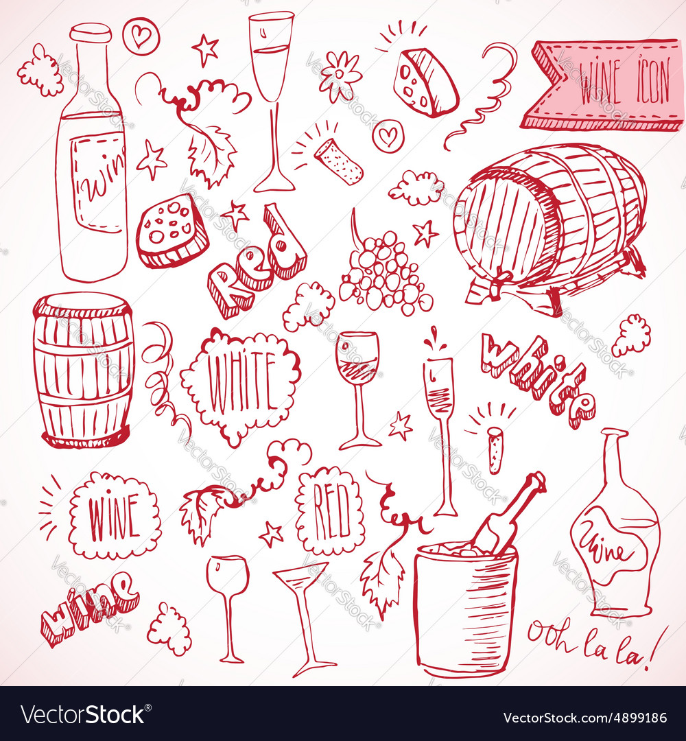 Wine sketch and vintage doodles