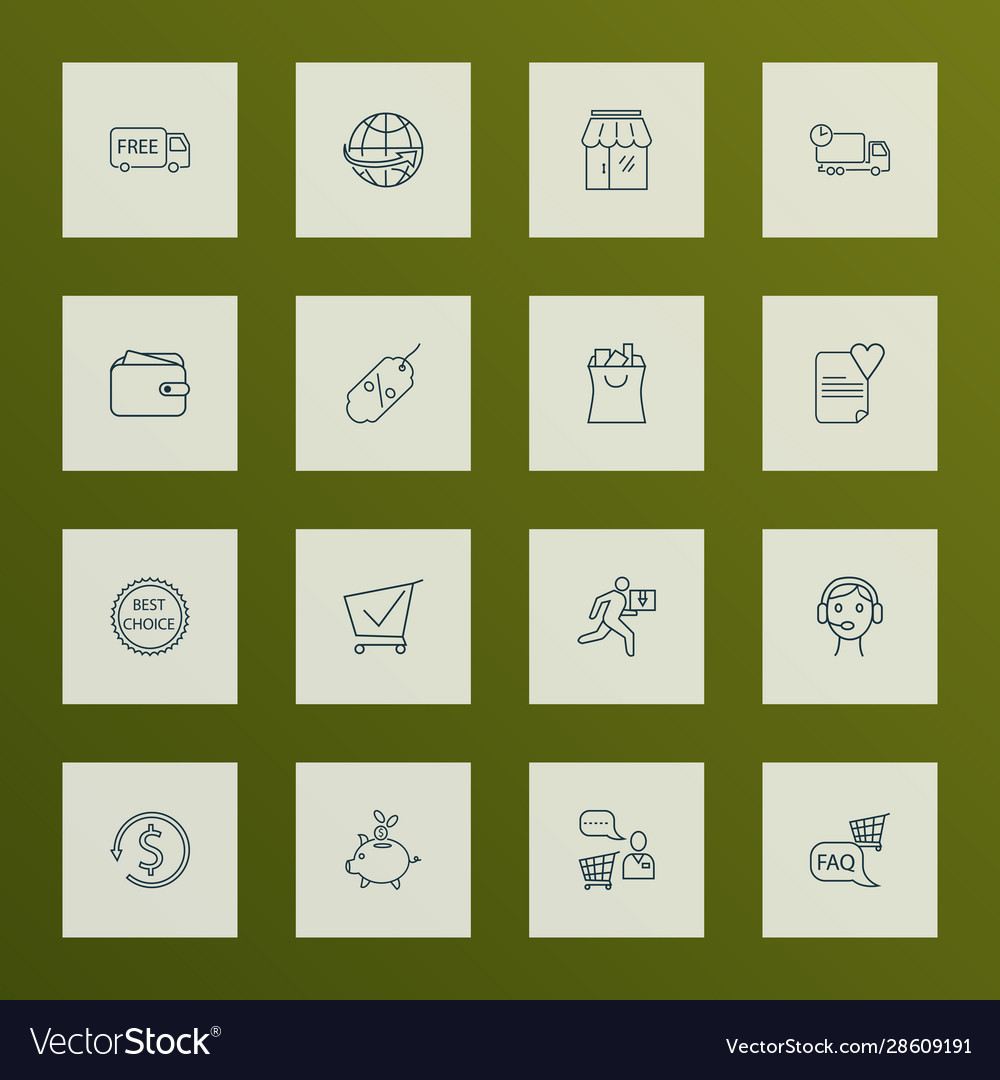 Commerce icons line style set with shopping cart vector image Commerce icons line style set with shopping cart
