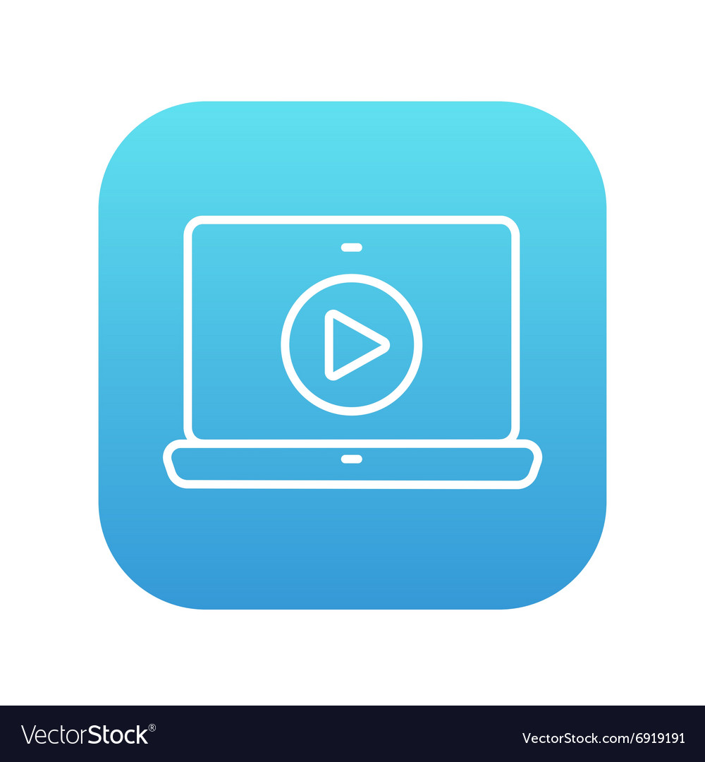 Laptop with play button on screen line icon