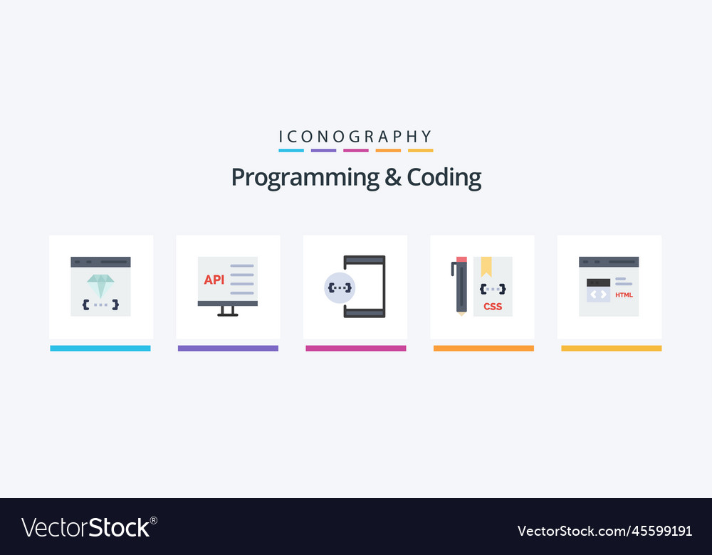 Programming and coding flat 5 icon pack including