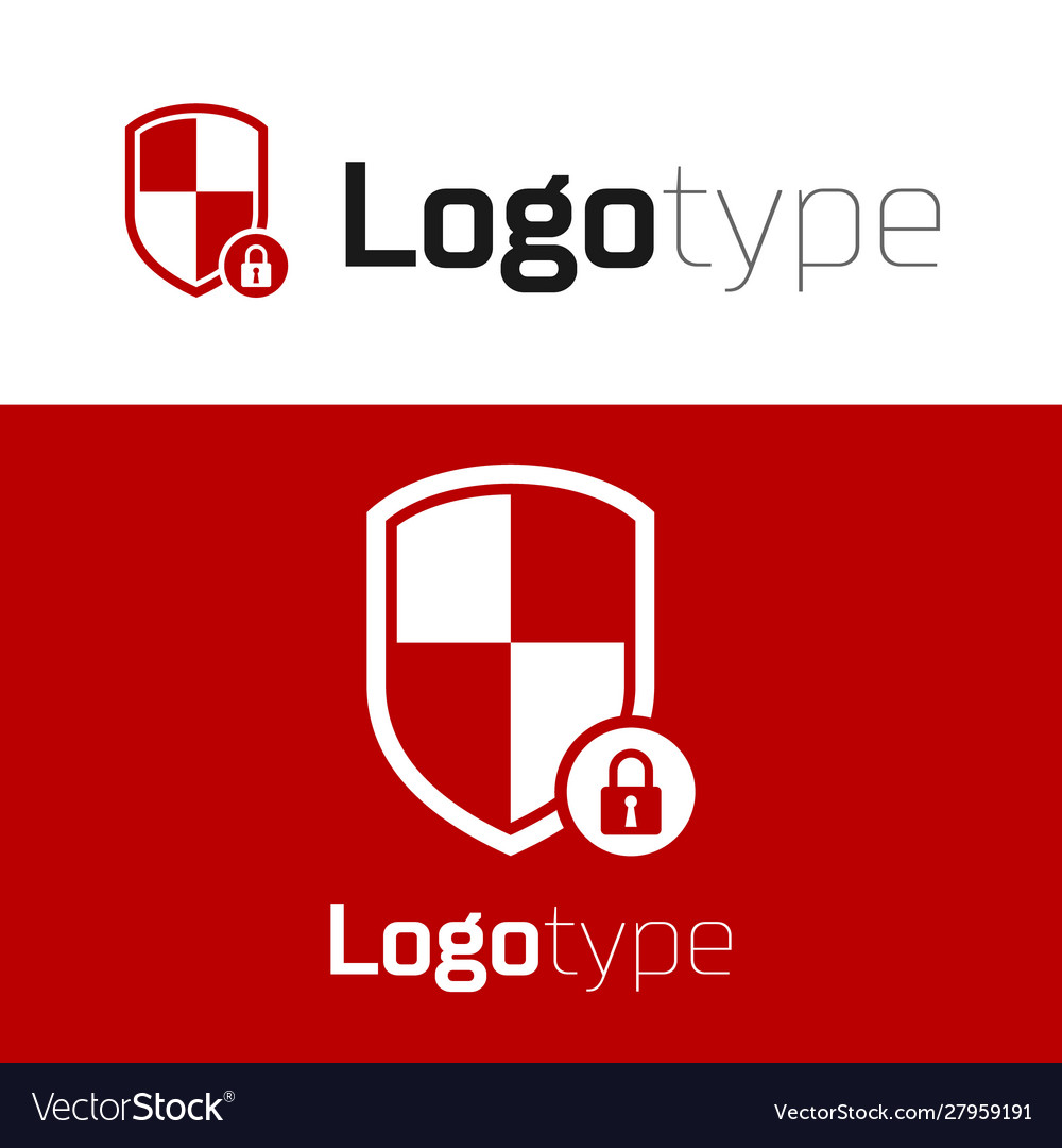 Red shield security with lock icon isolated vector image Red shield security with lock icon isolated