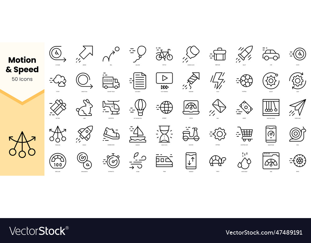Set of motion and speed icons simple line art vector image Set of motion and speed icons simple line art