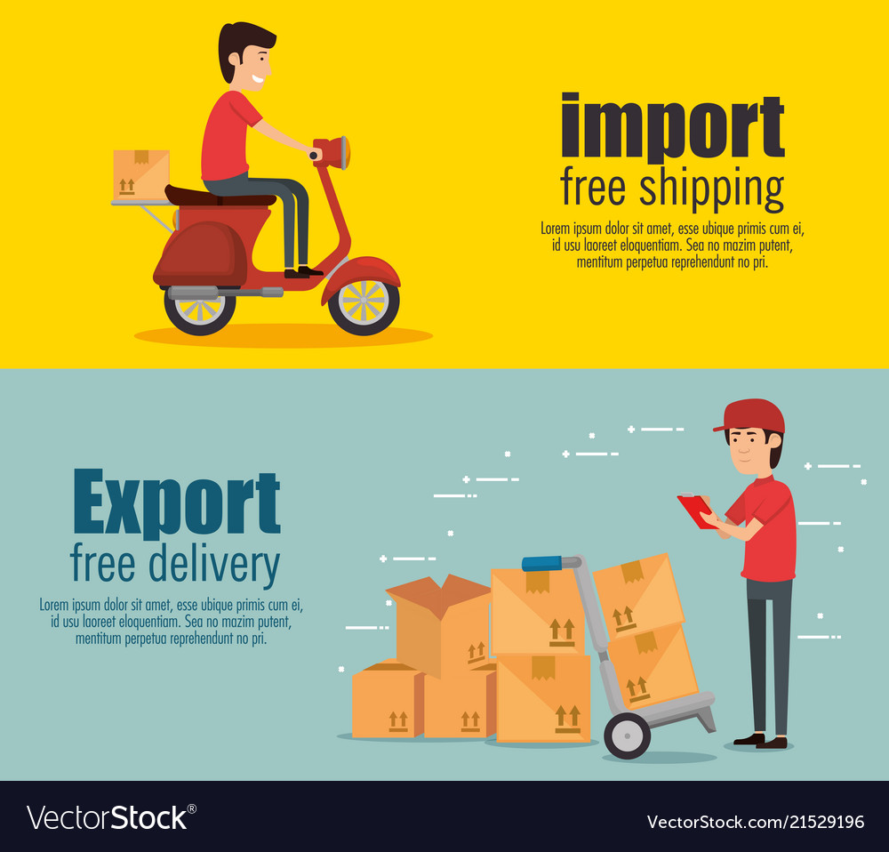 Delivery worker with cart boxes vector image Delivery worker with cart boxes
