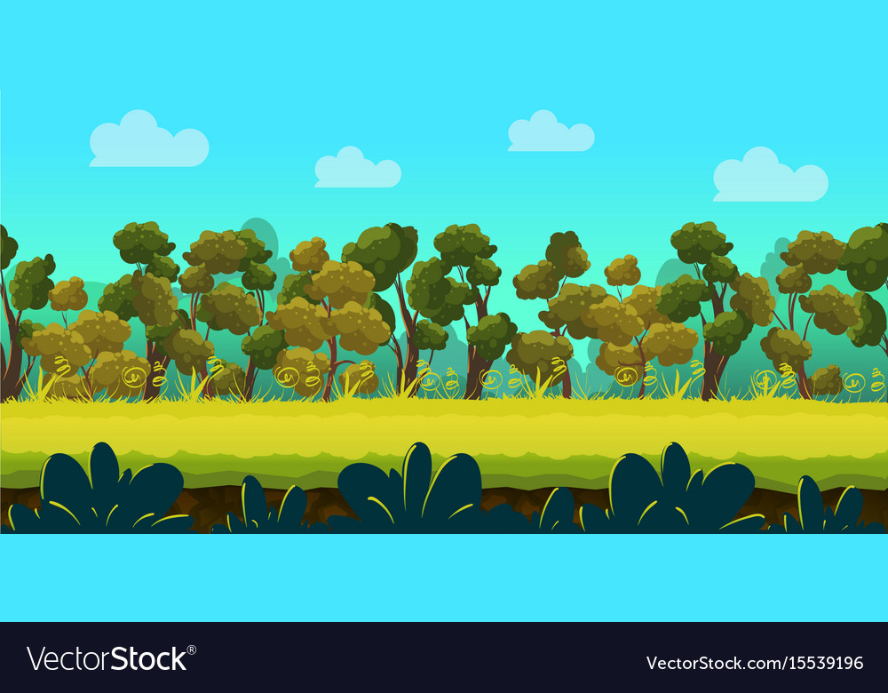 Game background with forest and green foreground