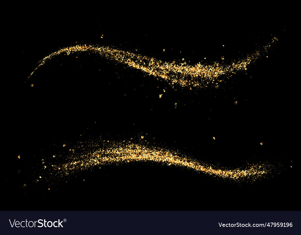 Gold glitter abstract waves on a black background Vector Image