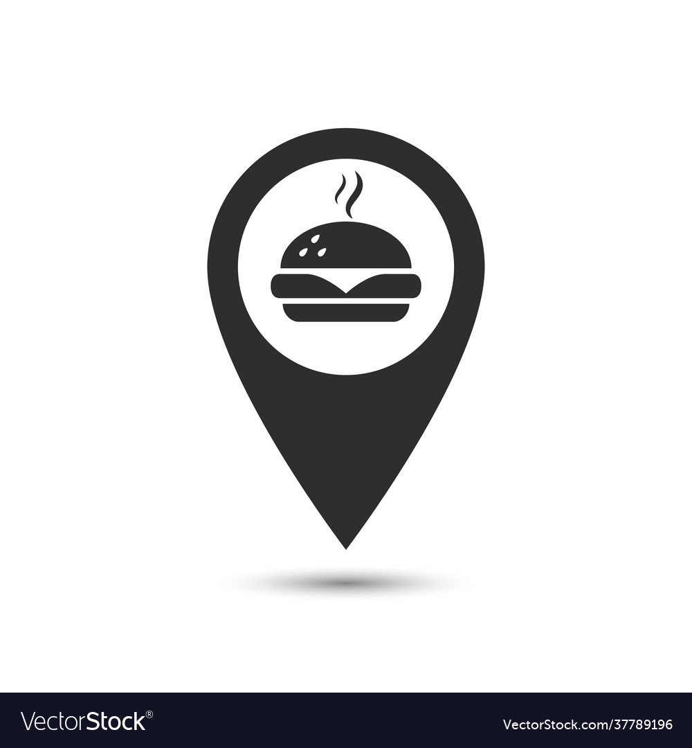 Map pointer with fast food burger icon location vector image Map pointer with fast food burger icon location